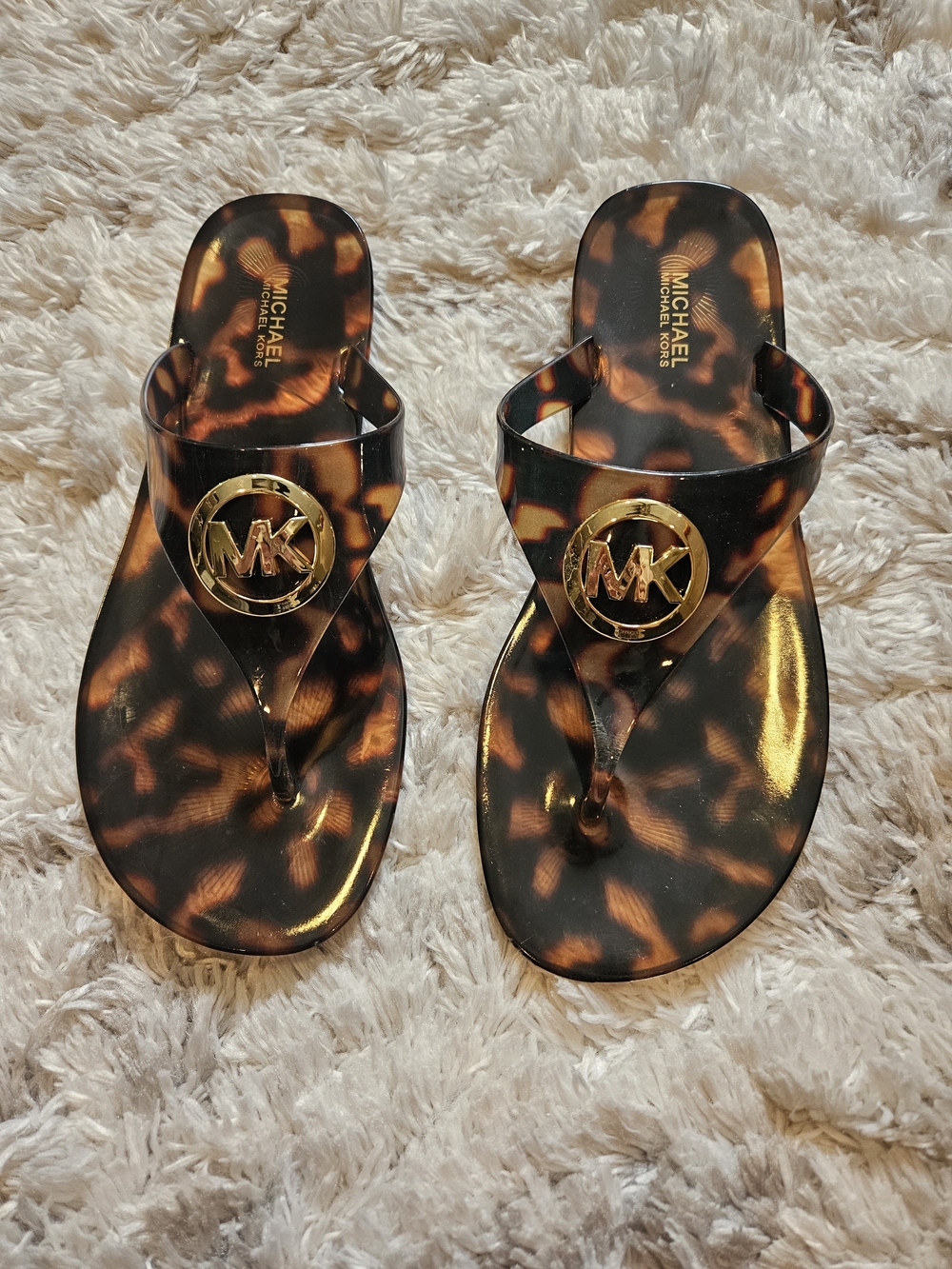 Michael Kors Tortoise-Shell Jelly Sandals With Gold MK Accents